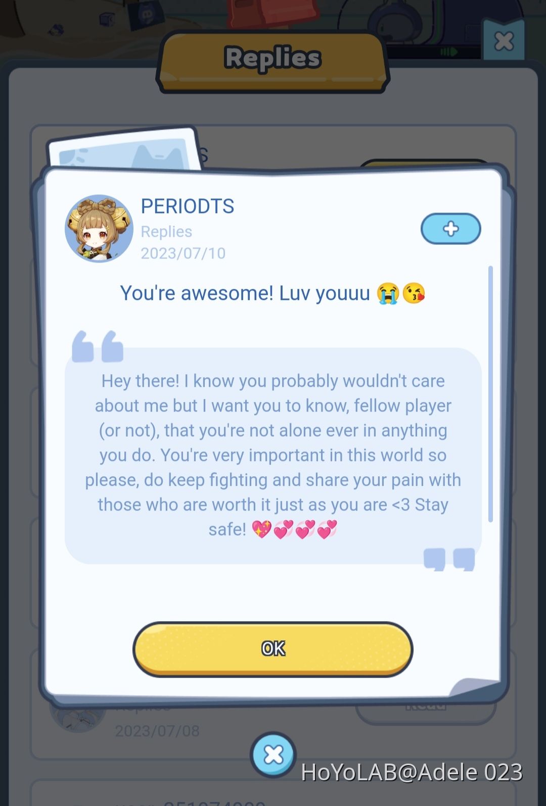 Bottlemi and my replies hoyolab