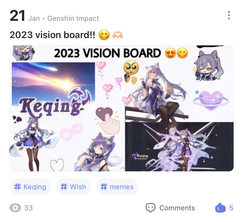 all of my vision boards and their success stories (in order) Genshin