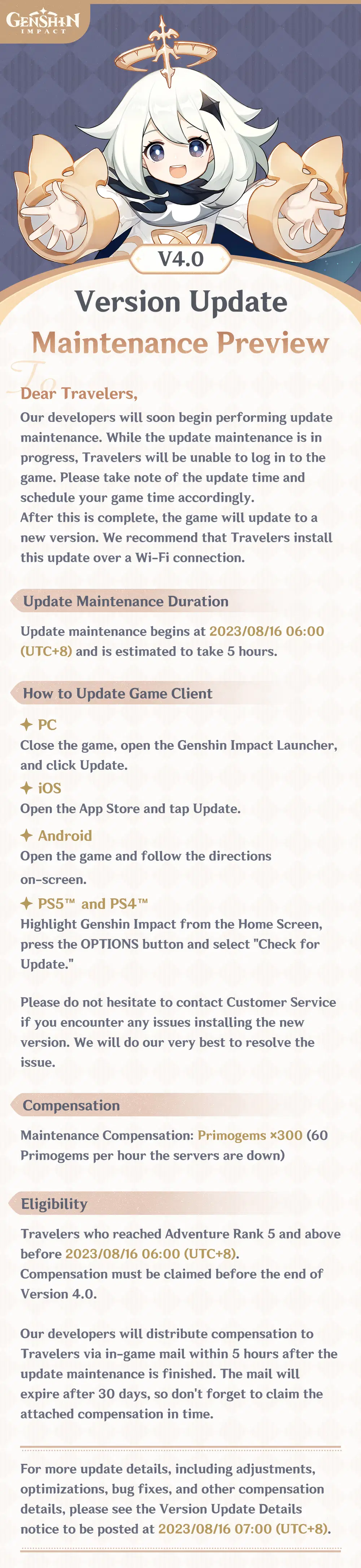 Version 4.0 Update Maintenance Preview Genshin Impact | HoYoLAB