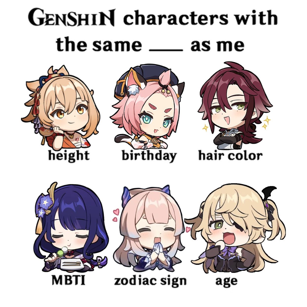 Genshin characters with the same ___ as me Genshin Impact | HoYoLAB