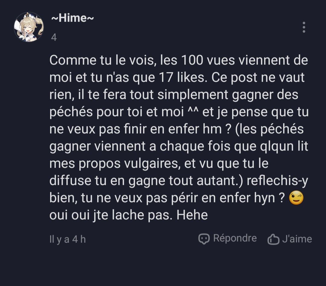 hmm ok hime ça me dérange pas si tu me lâche pas je n
