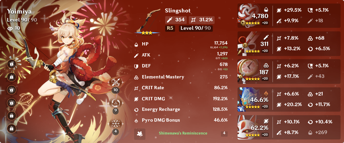my slingshot Yoimiya build!! Genshin Impact HoYoLAB