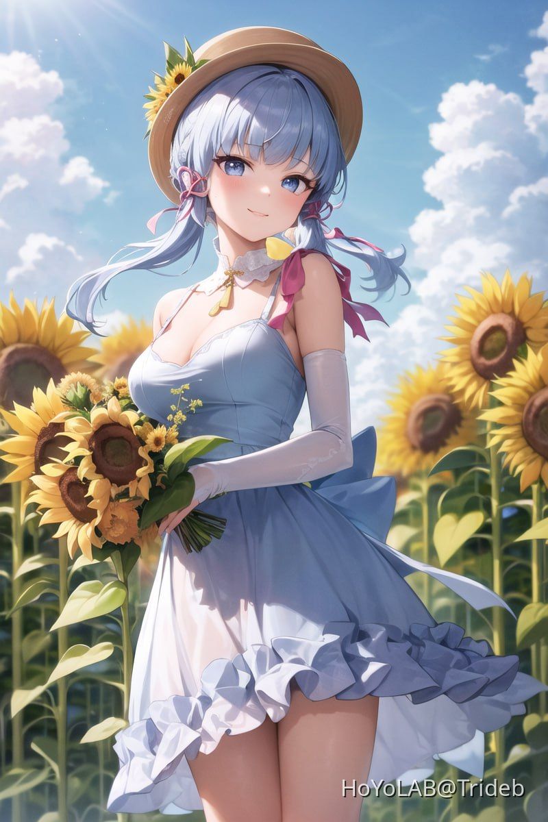 A beautiful Princess in the middle of bright sunflowers Genshin Impact