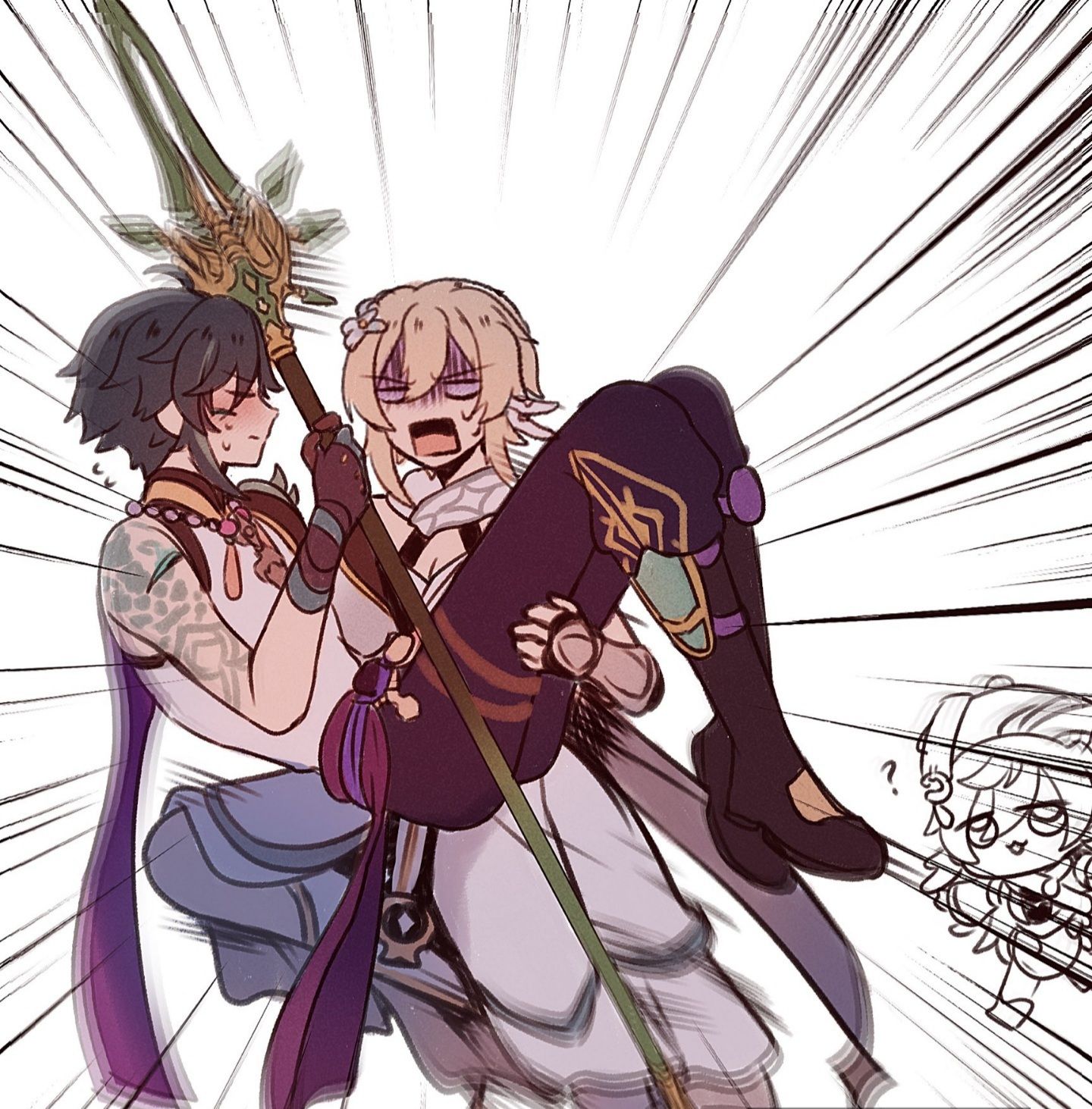 when you're in low HP but Xiao be like...(he's in low HP too but silly