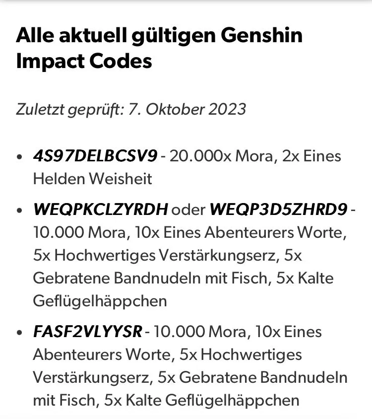 Aktuelle Codes Oktober Genshin Impact HoYoLAB