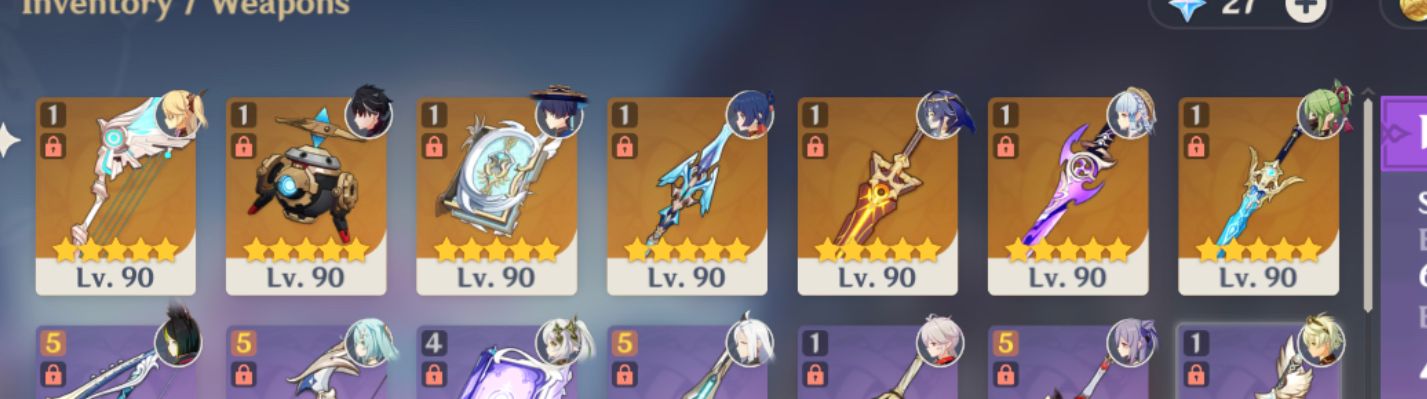 Finally, lv 90 all of my 5* weapons Genshin Impact | HoYoLAB