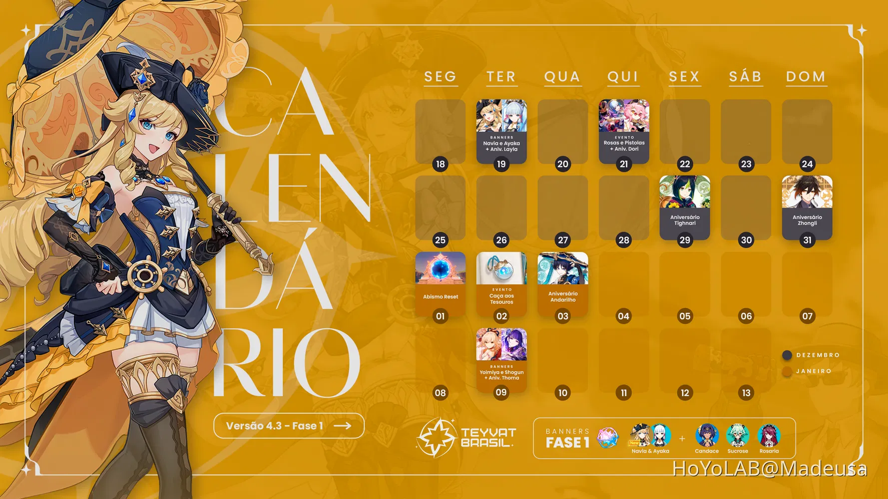 🗓️ CALENDÁRIO GENSHIN IMPACT 《 VERSÃO 4.3 FASE 1 》 Genshin Impact