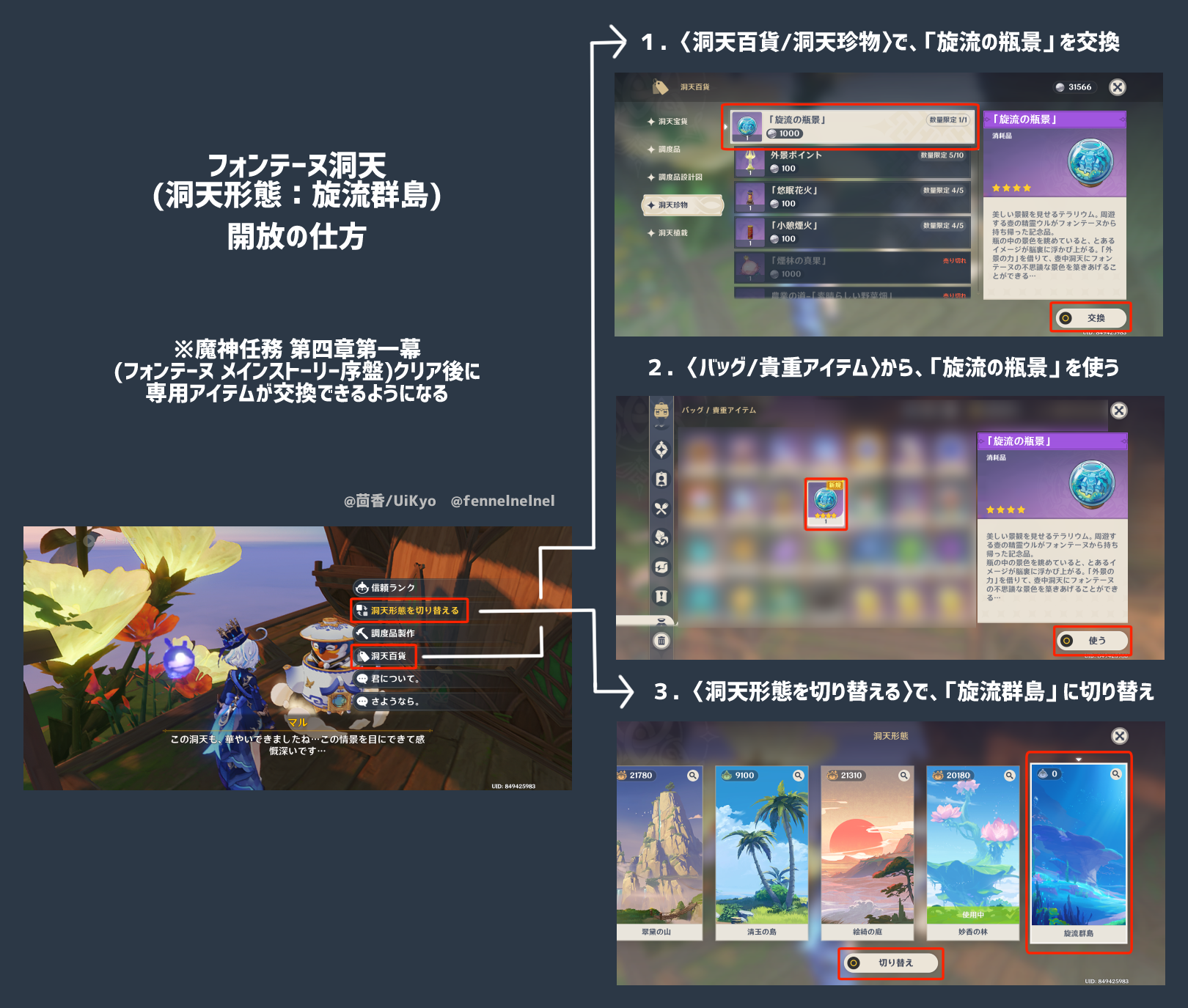 洞天の水 Ver.4.3】フォンテーヌ洞天形態：旋流群島 開放の仕方 & エリアMAP