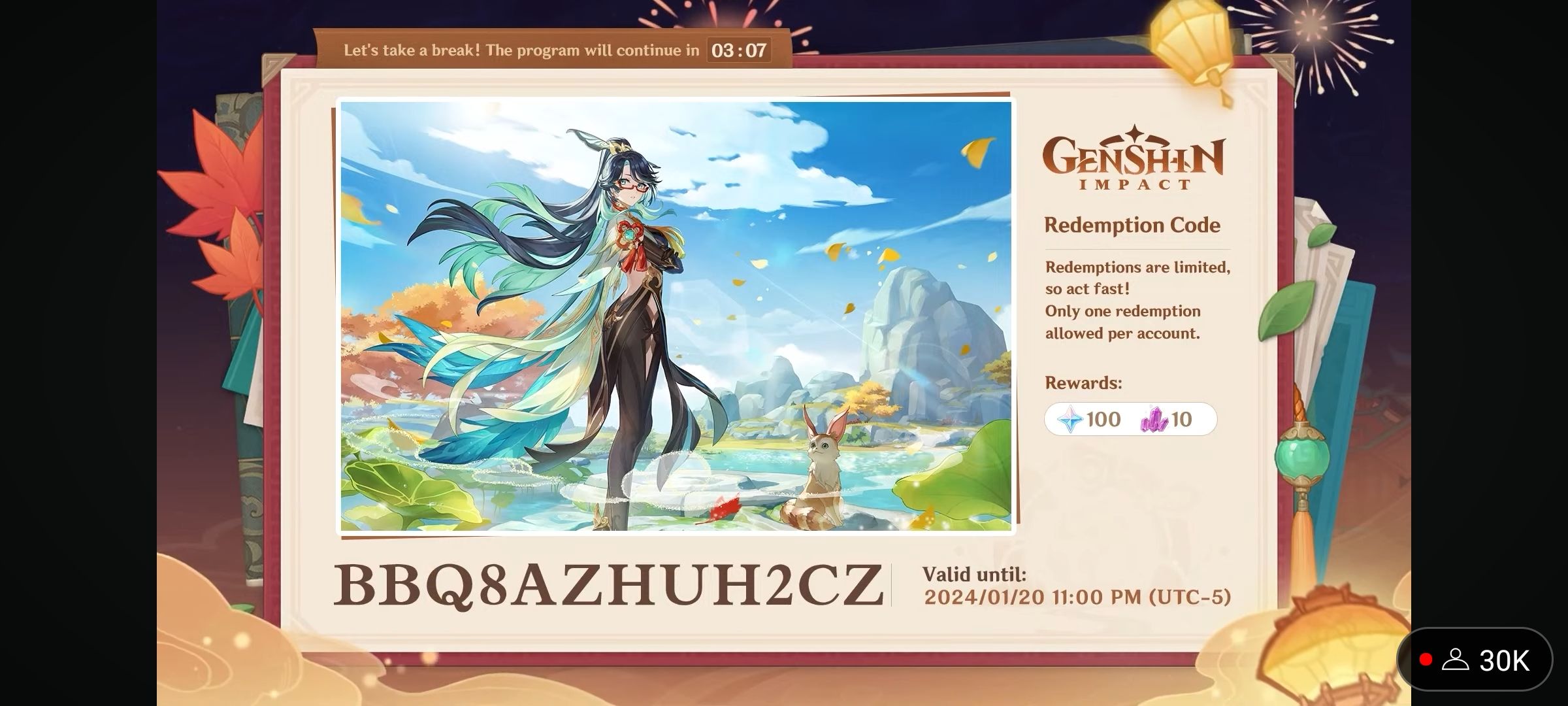 Genshin 4.4 livestream redeem codes. Don't to redeem the codes