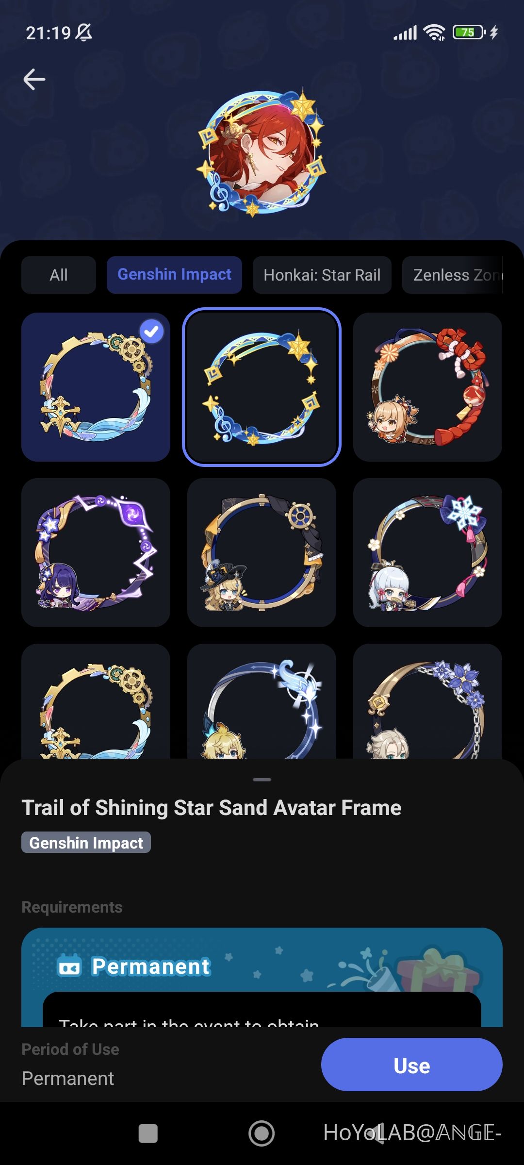 Trail of Shinning Star Sand Avatar Frame Obtained Genshin Impact HoYoLAB