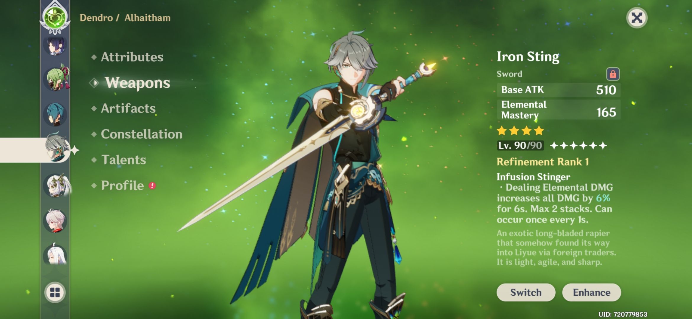 Would Iron sting or Harbinger of dawn be better for my Alhaitham
