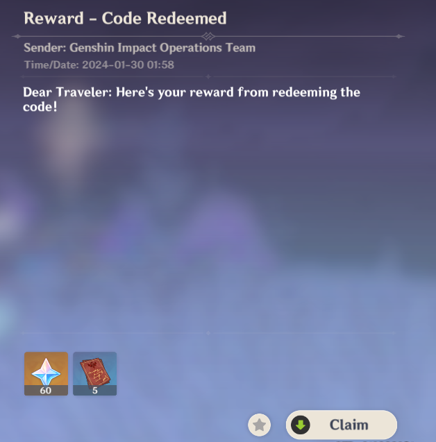 Redeem Code 60 Primogem Genshin Impact | HoYoLAB