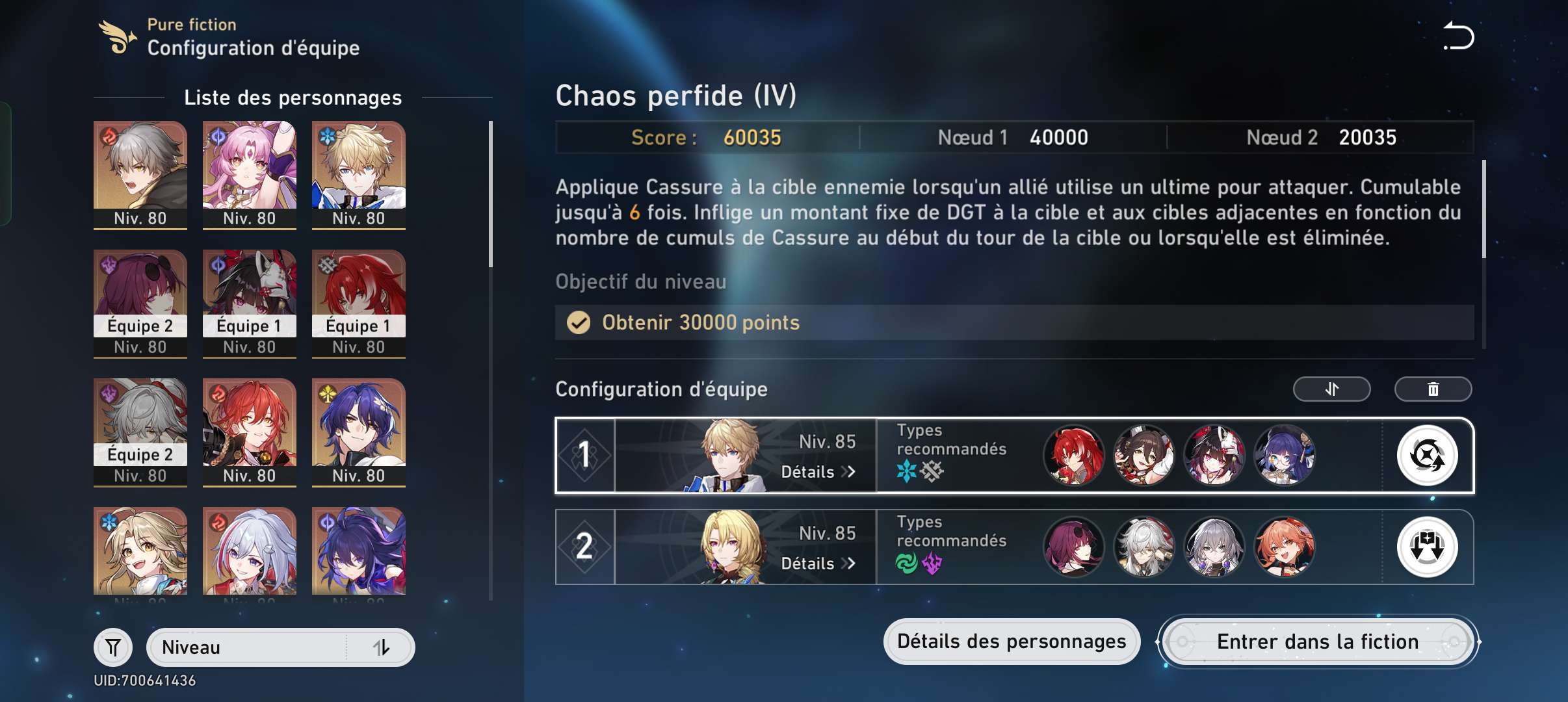 Mes teams pour avoir toutes les étoiles dans Pure fiction : Chaos