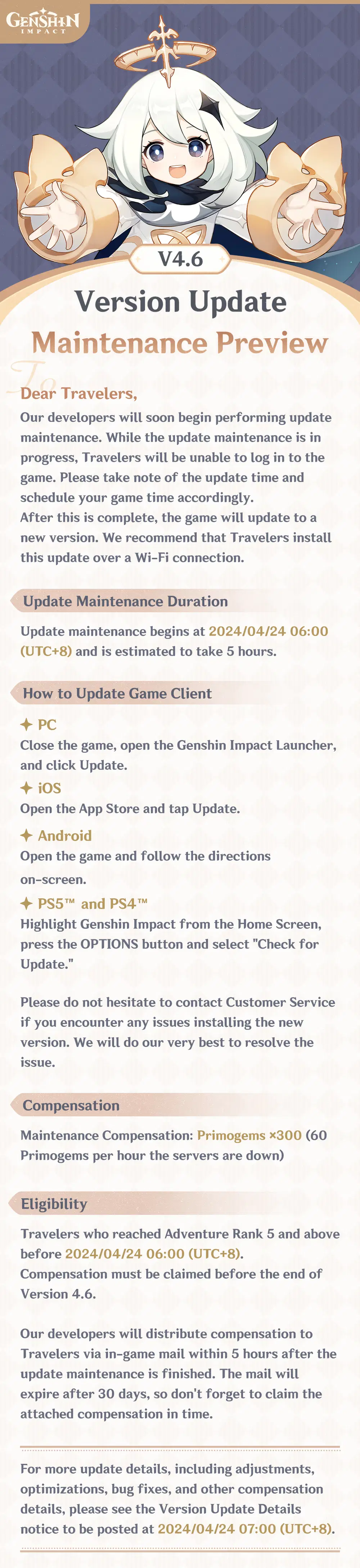 Version 4.6 Update Maintenance Preview Genshin Impact | HoYoLAB