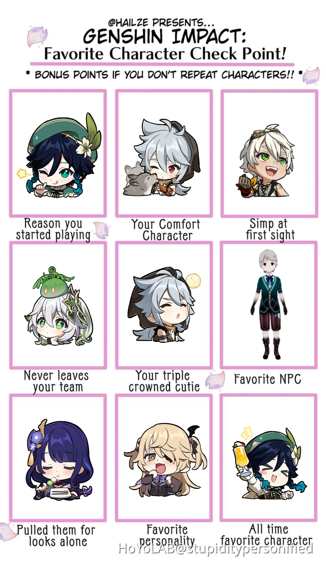 Favourite character check point! + empty template Genshin Impact | HoYoLAB