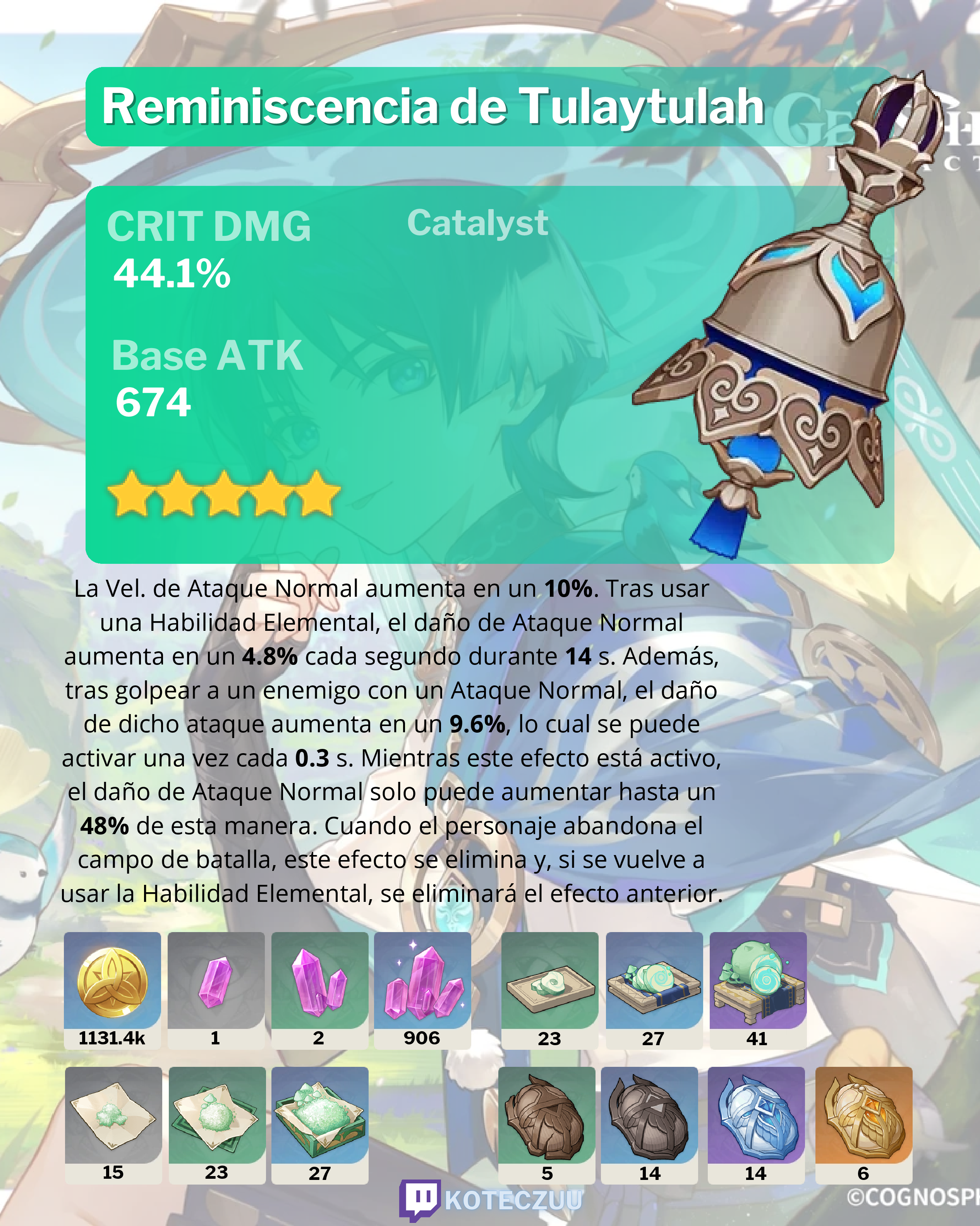 [Genshin Impact 4.6] Guía de Arma Reminiscencia de Tulaytulah Genshin