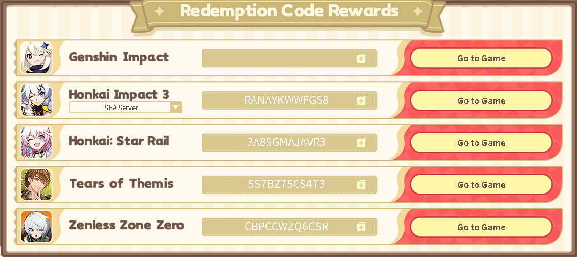Hoyo Fest Redemption Codes - HI3 (SEA / EU&America) , HSR, ToT, ZZZ ...