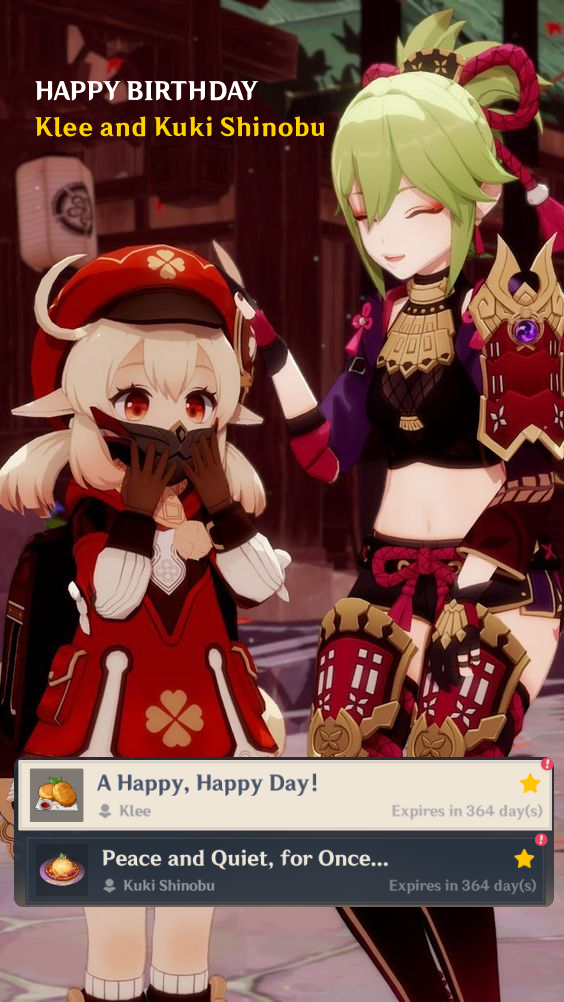Happy Birthday Klee & Kuki Shinobu!!! Genshin Impact | HoYoLAB