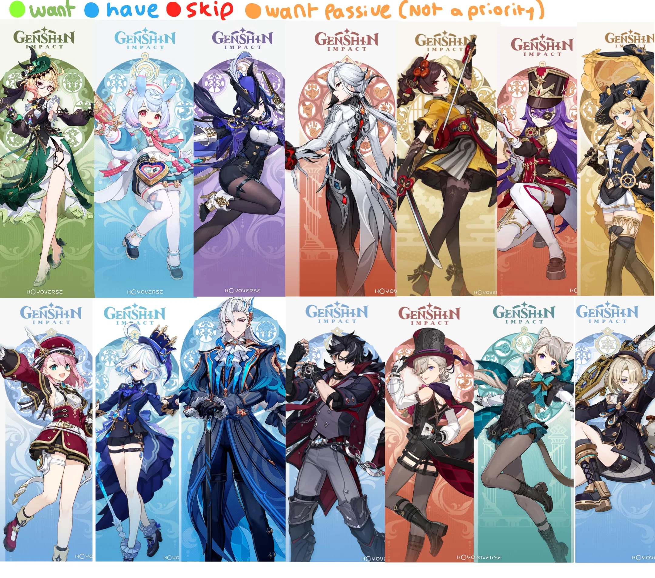 Fontaine characters that I have, want or have skipped 🫶 Genshin