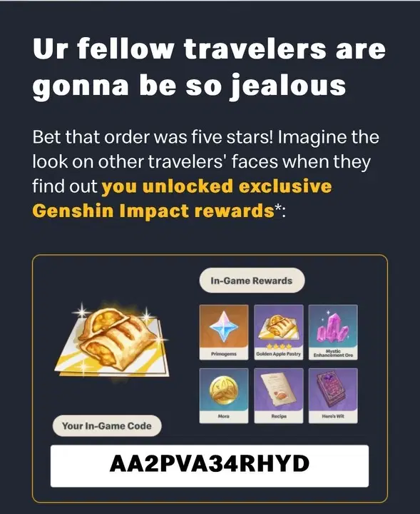 One of the McDonalds Genshin codes Genshin Impact | HoYoLAB