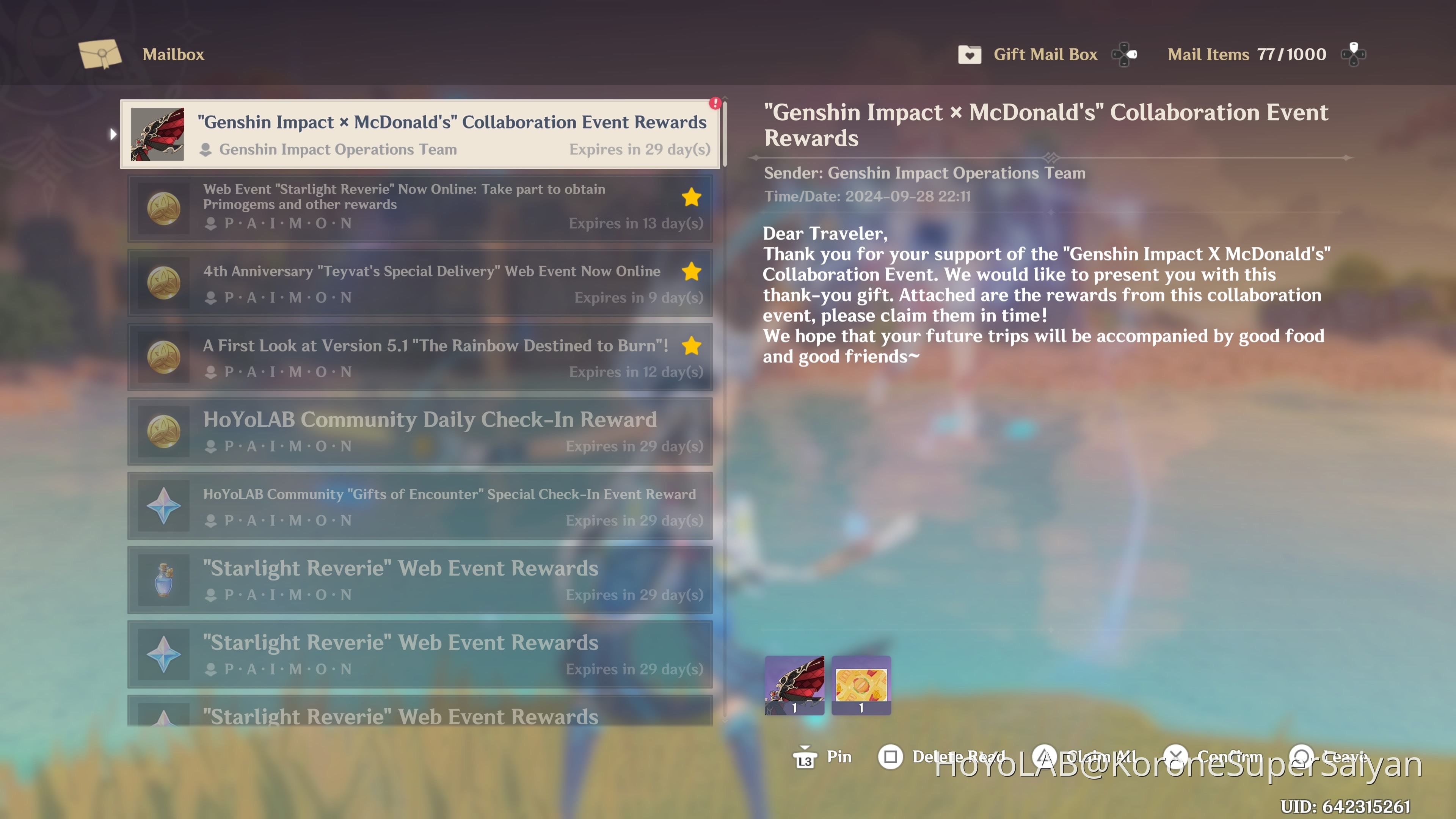 Got the Wings & Namecard from the Genshin x McDonald’s North American ...