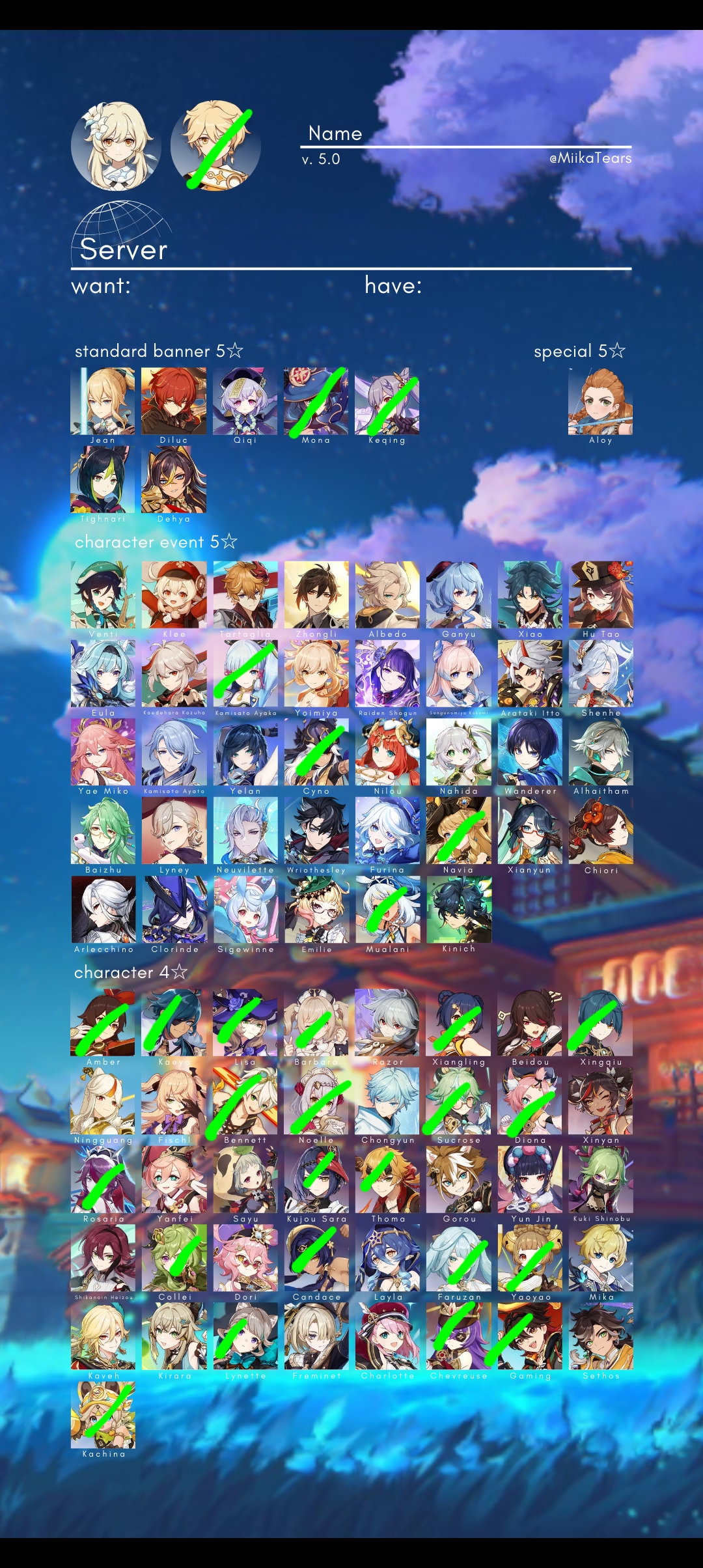 My character checklist! Genshin Impact | HoYoLAB