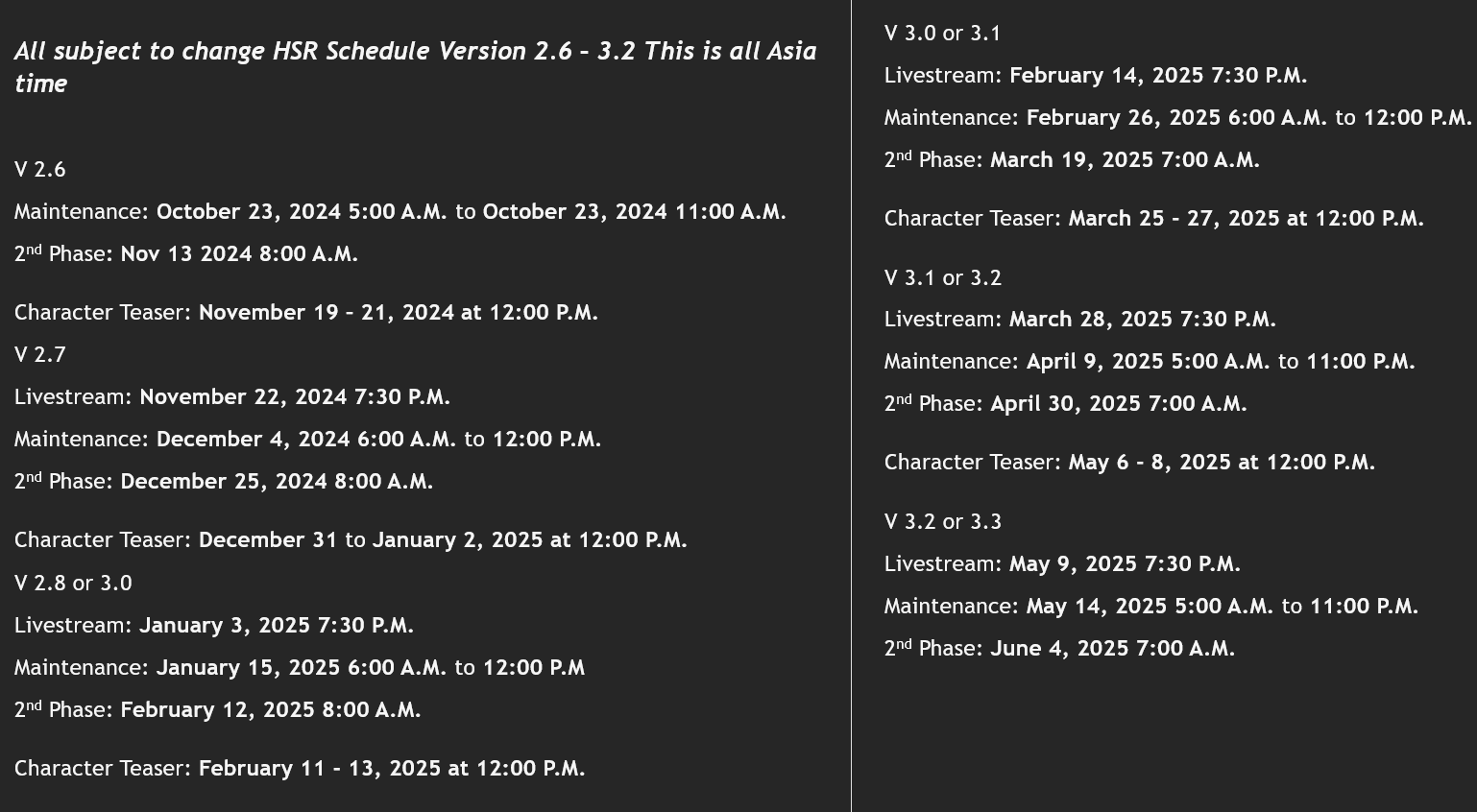 Hsr Bus Schedule.pdf HSR Schedule Version 2.6 and beyond Honkai: Star Rail | HoYoLAB