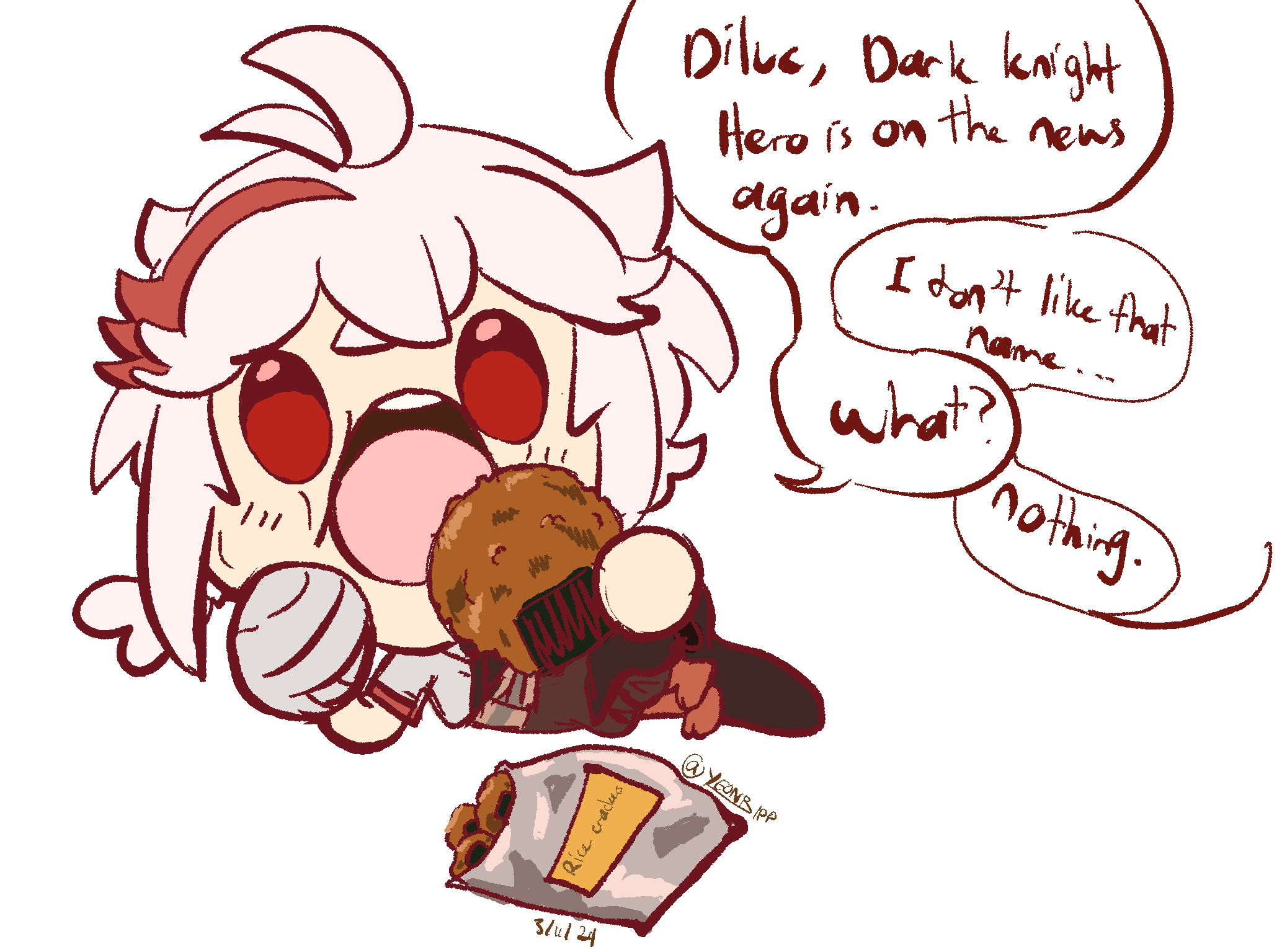 kazuha-eating-rice-crackers-while-watching-the-news-feat-diluc-s-speech