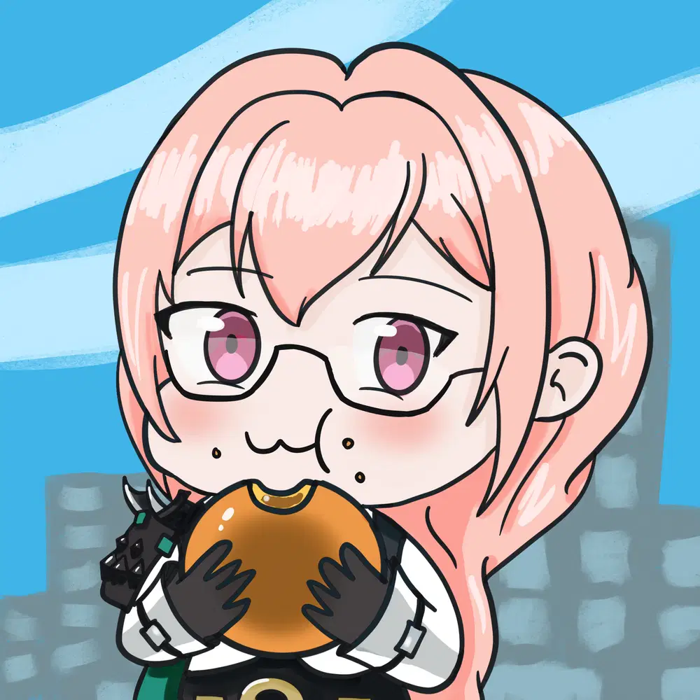 Yanagi Chibi eating a Bun Zenless Zone Zero | HoYoLAB, image size:1000x1000