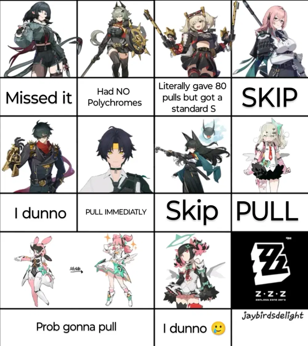 My pulling plan for the upcoming updates at ZZZ (THE FIRST ONE IS