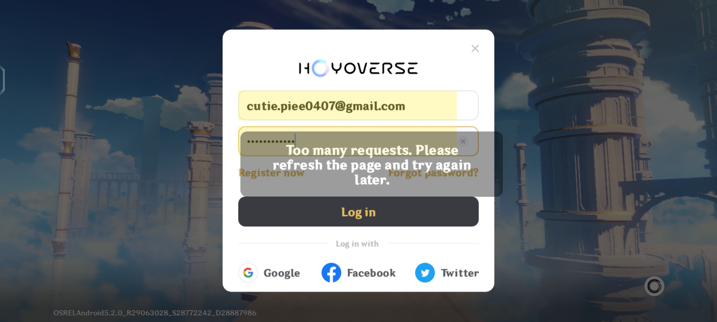 I can't login into my account Genshin Impact | HoYoLAB