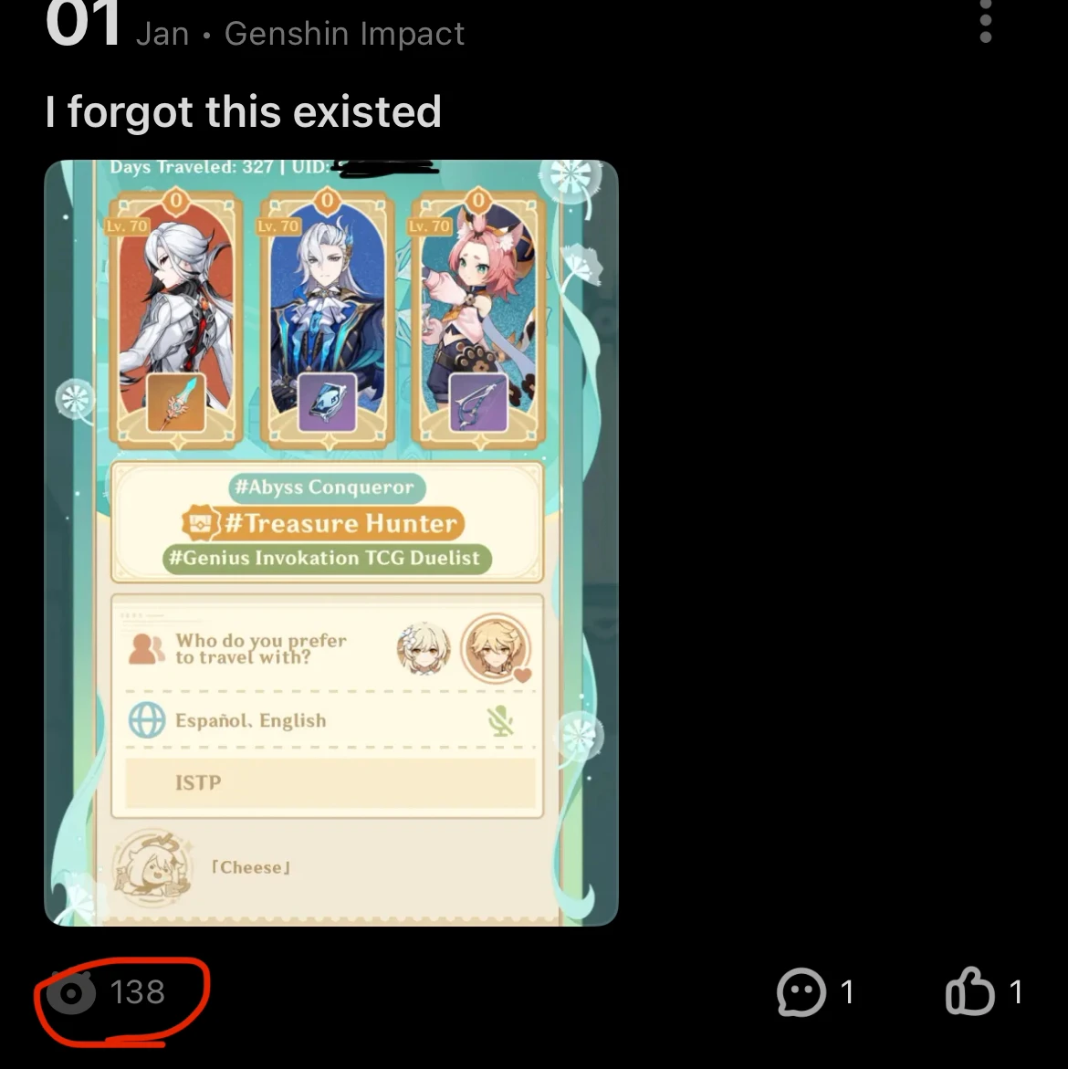 The amount of views are the same Genshin Impact | HoYoLAB