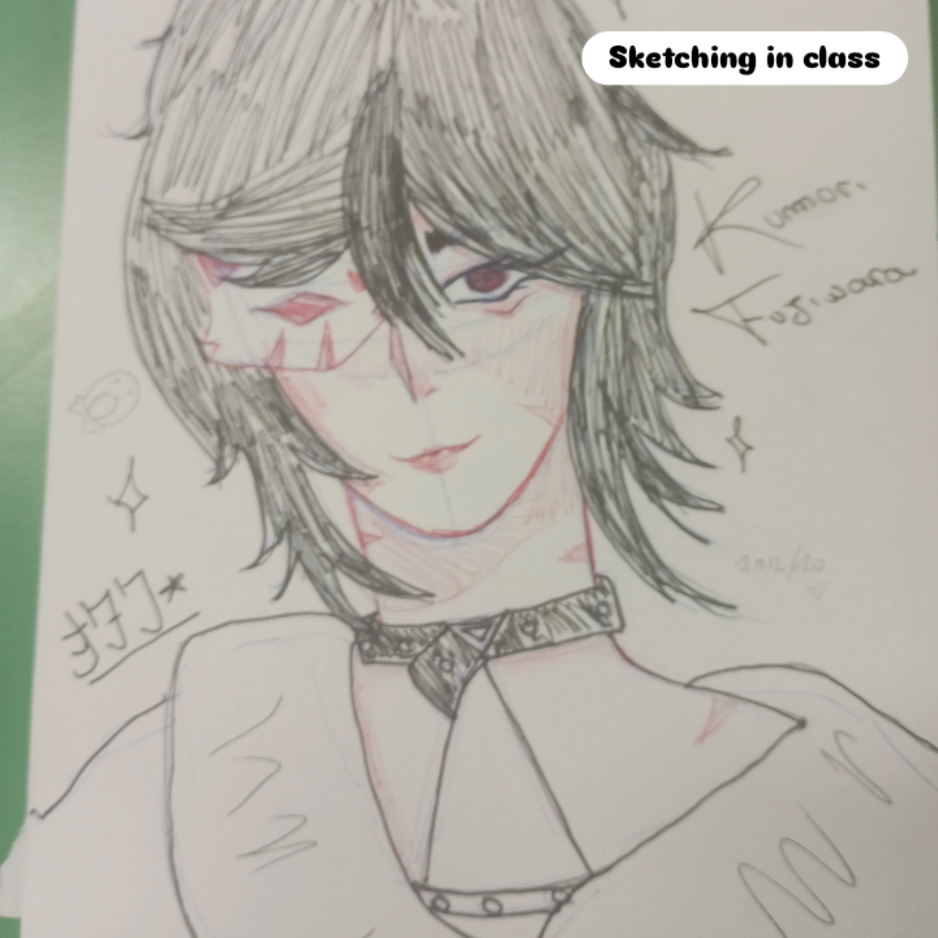 class drawings (second pic is from my dear deskmate) :3 Genshin Impact ...