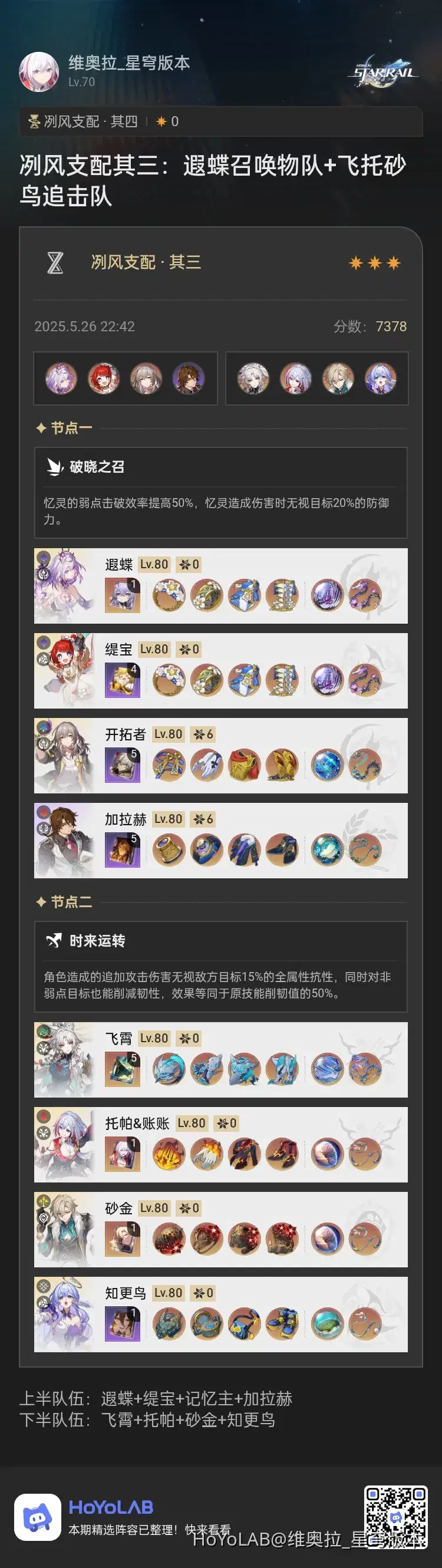 冽风支配其三：遐蝶召唤物队+飞托砂鸟追击队Honkai: Star Rail