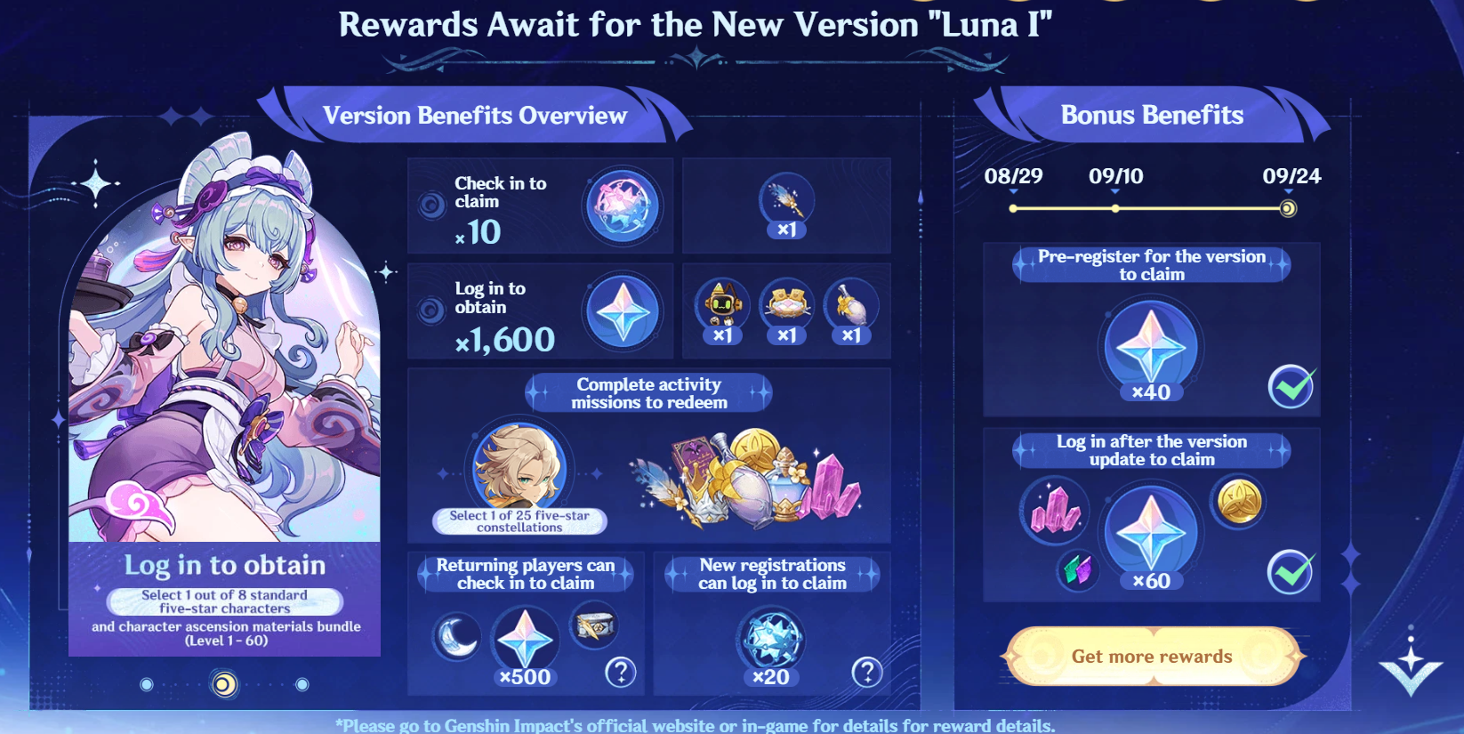 Rewards Await for the New Version "Luna I" Genshin Impact | HoYoLAB