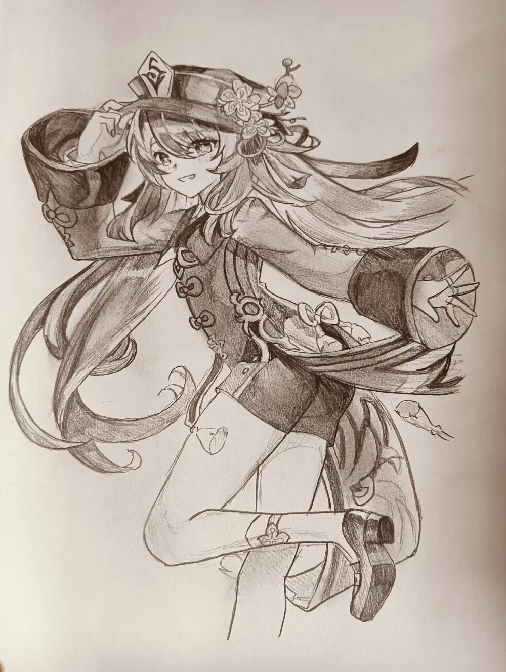 1年前に描いた胡桃の立ち絵。 リベンジしてみました(ヽ´ω`)！ Genshin