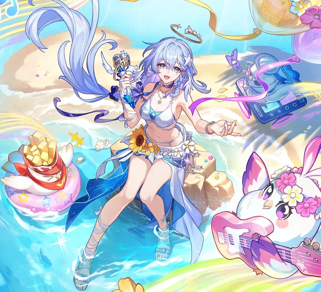 スターレイル、ロビンB2タペストリーアニメキャラクター イラスト 水色髪 紫衣装 ロビンの水着さぁ… Honkai: Star Rail | HoYoLAB