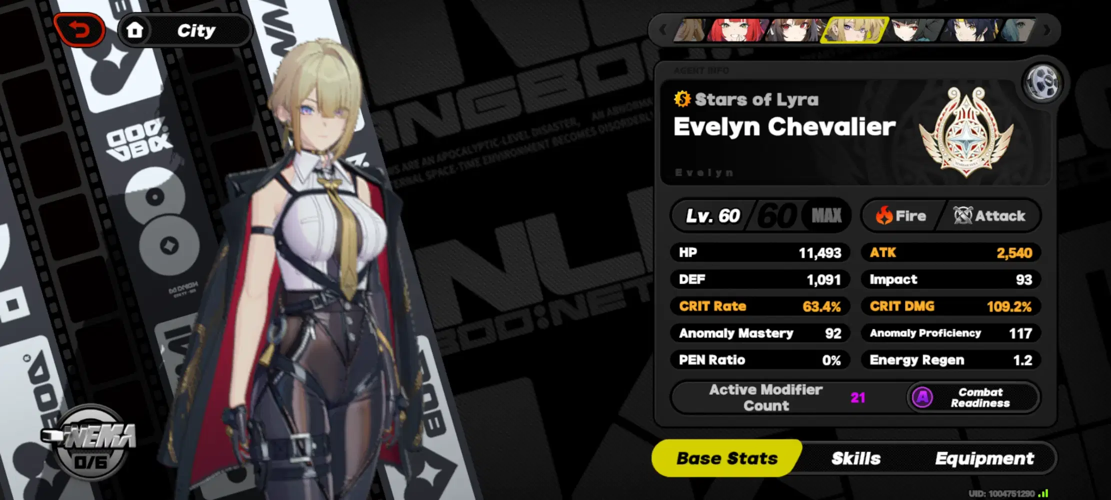 Updated Evelyn build (W engine is not fully leveled up I'm